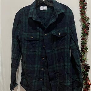 Old Navy Men's Green and Navy Plaid Shirt Jacket
